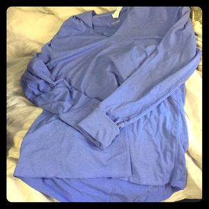 Periwinkle longsleeve hooded workout top, Manduka